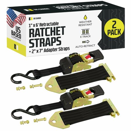 DC CARGO 1in X 6' Retractable Ratchet Straps w/ E-Track Adapters, 2PK 16RRBOET-2